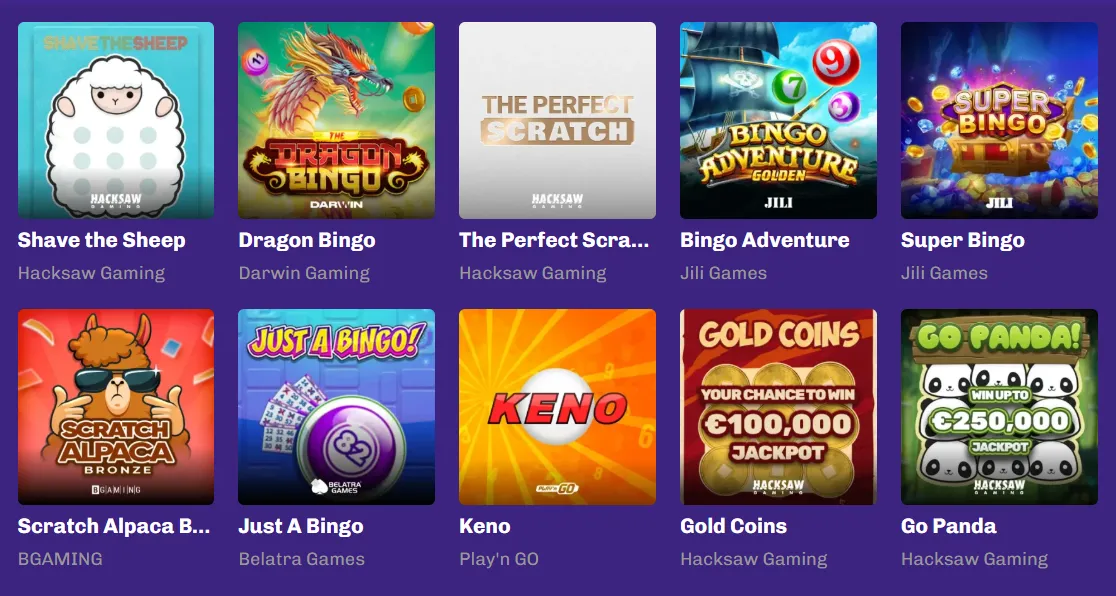 Lalabet Casino loterij en bingo spellen van Hacksaw en Jili